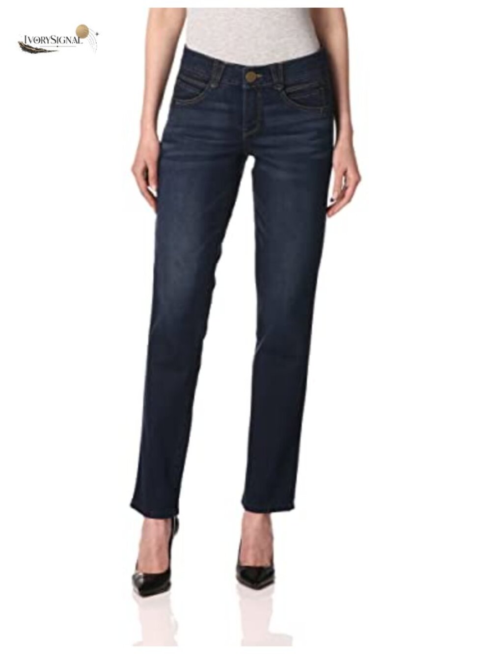 Straight Leg Mid Rise Super Stretch Denim Jeans